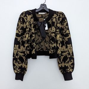 Alice + Olivia Kitty Jacquard Tie-Front Cardigan